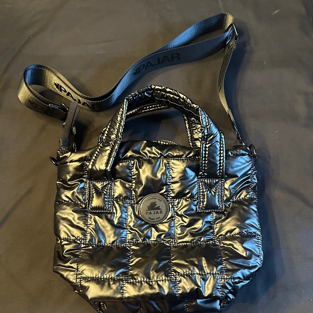 Pajar Shiny Black Quilted Crossbody Bag